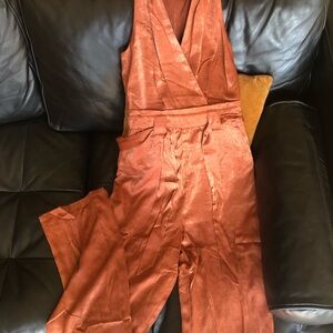 Lulu’s Rust Velvet Jumpsuit